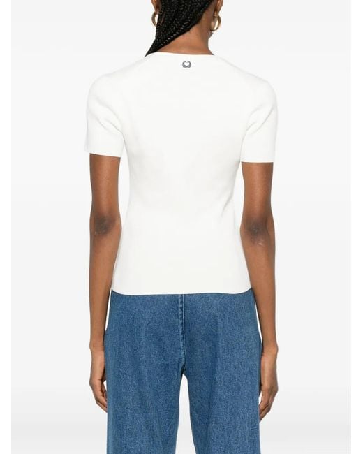 Maje White Square-Neck Ribbed Sweater