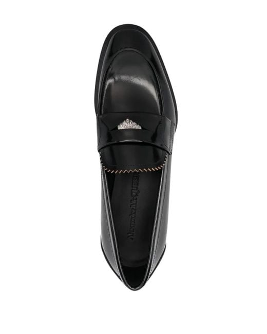 McQueen Black Coin-Embellished Penny Loafers for men