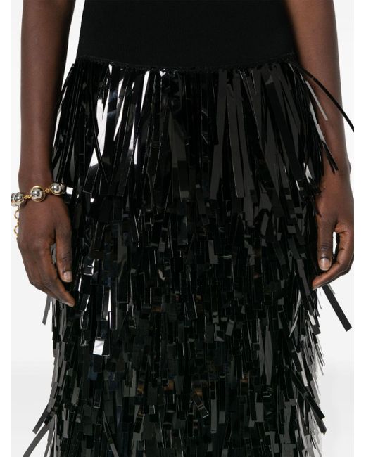 Jil Sander Black Fringed-skirt Sleeveless Maxi Dress
