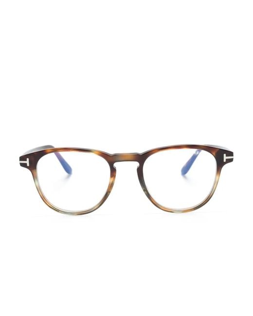 Tom Ford Brown Round-Frame Tortoiseshell-Effect Glasses