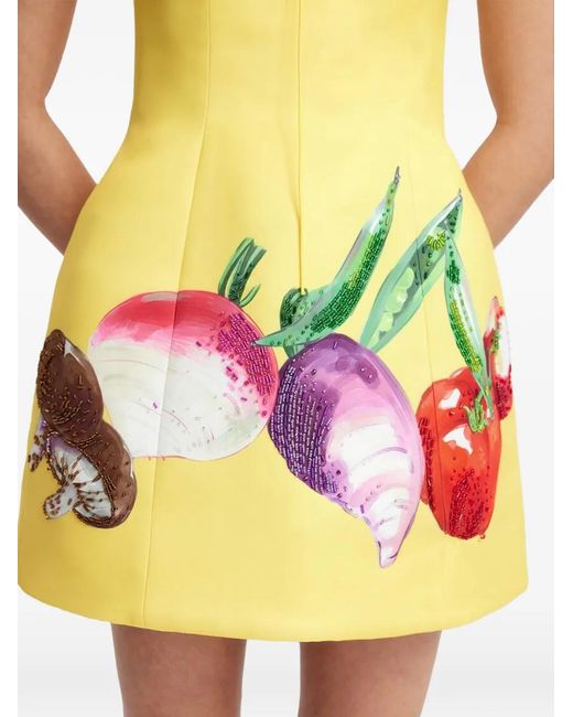 LEO LIN Yellow Zaria Floral Appliqué Mini Dress