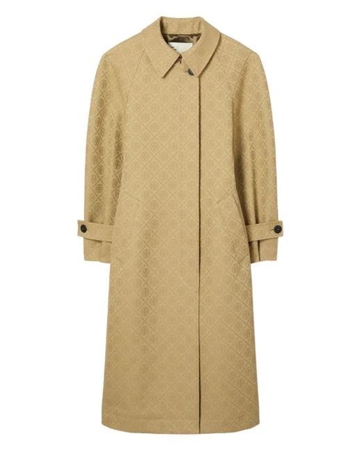 Tory Burch Trenchcoat Met T-Monogram Jacquard in het Natural