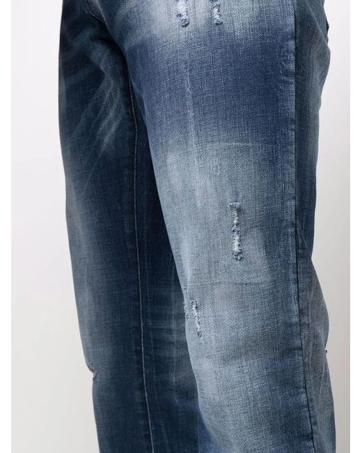Philipp Plein Blue Destroyed Straight-Leg Jeans for men