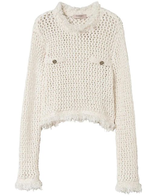 Twinset White Jacquard Mesh Jumper