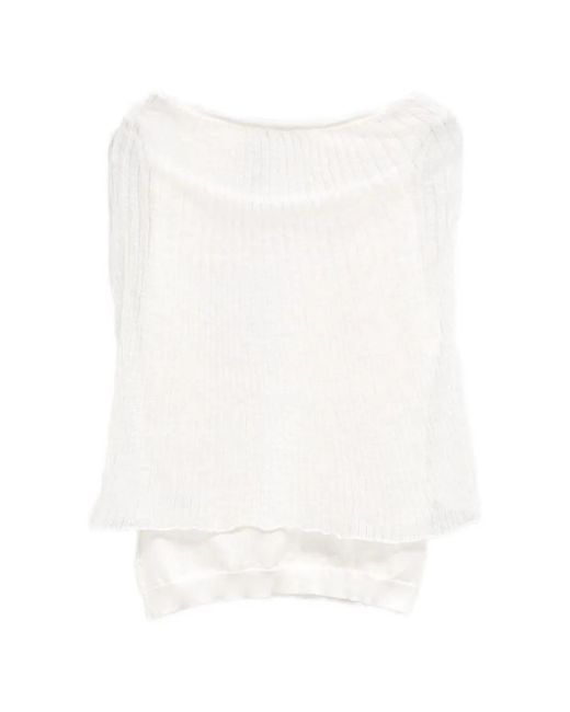Paloma Wool White Layered Ribbed-Knit Blouse