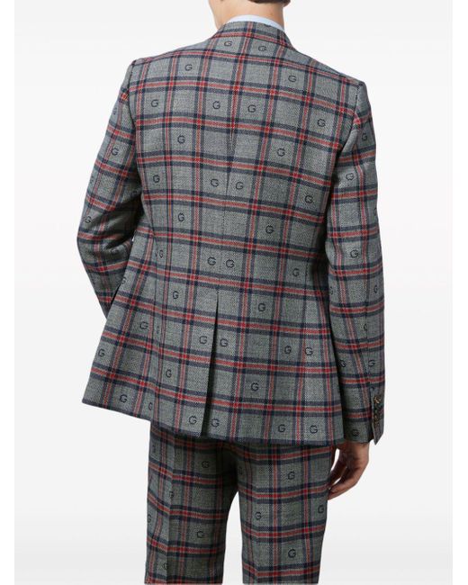 Gucci Gray Check-pattern Wool Blazer for men