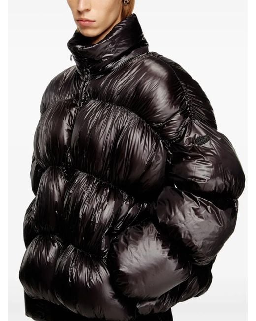 DIESEL Black Hooded Down Jacket With Bubble Effect for men
