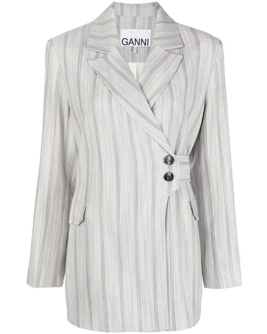 Ganni Gray Striped Suiting Jacket
