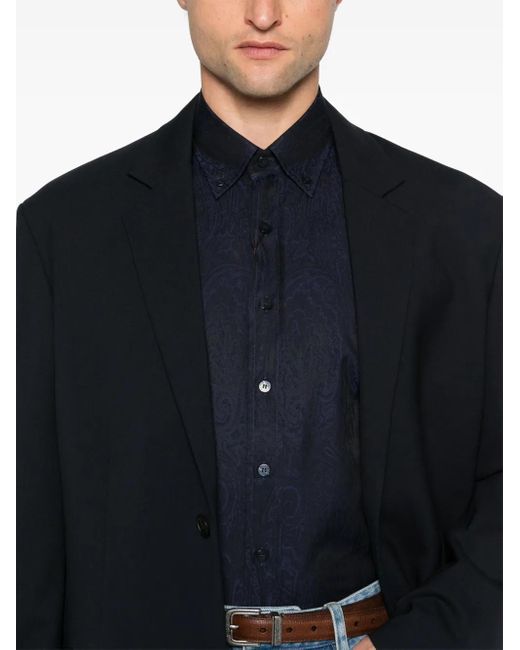 Etro Blue Paisley-Jacquard Shirt for men