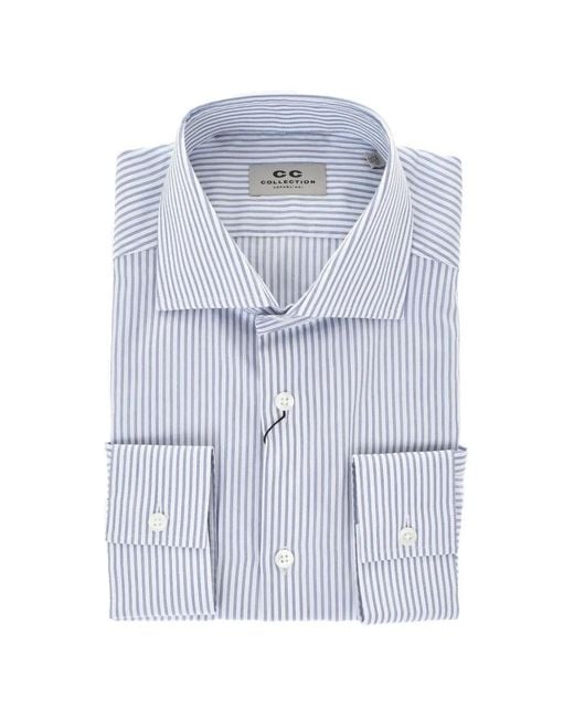 Corneliani Blue Awning-Stripe French-Collar Shirt for men