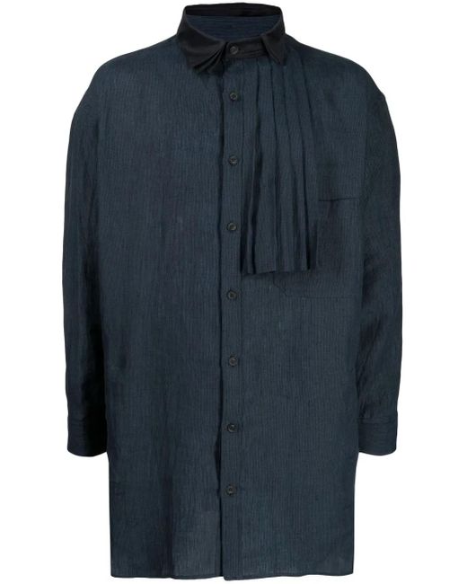 Yohji Yamamoto Blue Pleated-Detail Cotton Shirt for men