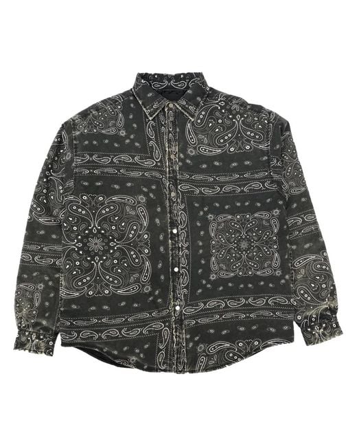 Purple Brand Gray Bandana-Print Faded Cotton Shirt for men