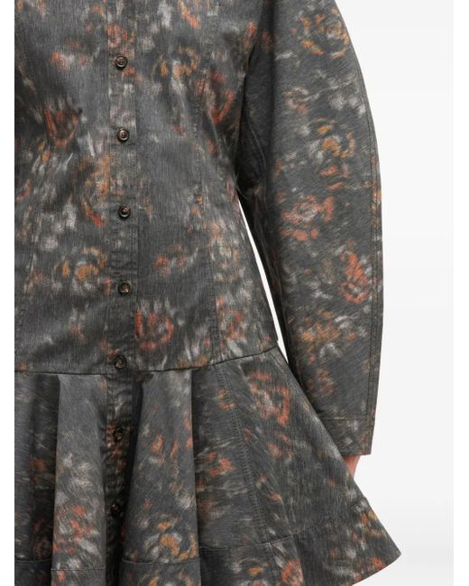 Ganni Gray Printed Buttoned Dress