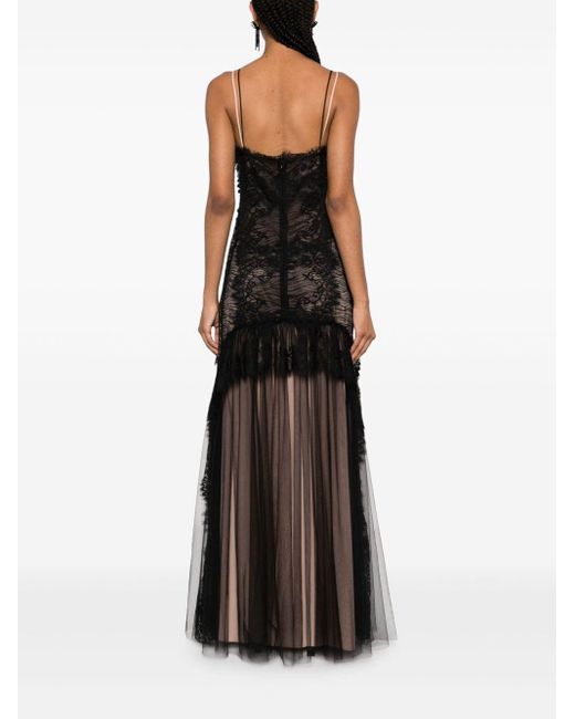 Alberta Ferretti Black Lace-panelled Ruffled Maxi Dress