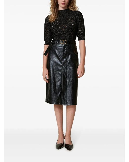 Twinset Black Logo-Plaque Midi Skirt