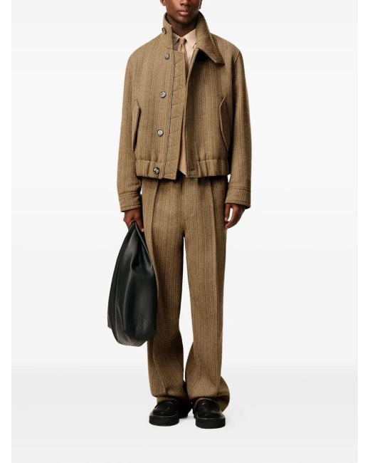 AMI Brown Herringbone Harrington Wool Jacket