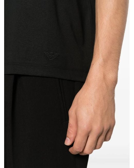 Emporio Armani Black Logo-Embroidered Crew-Neck T-Shirt for men