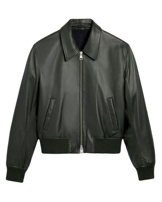AMI Green Zip-Up Leather Jacket