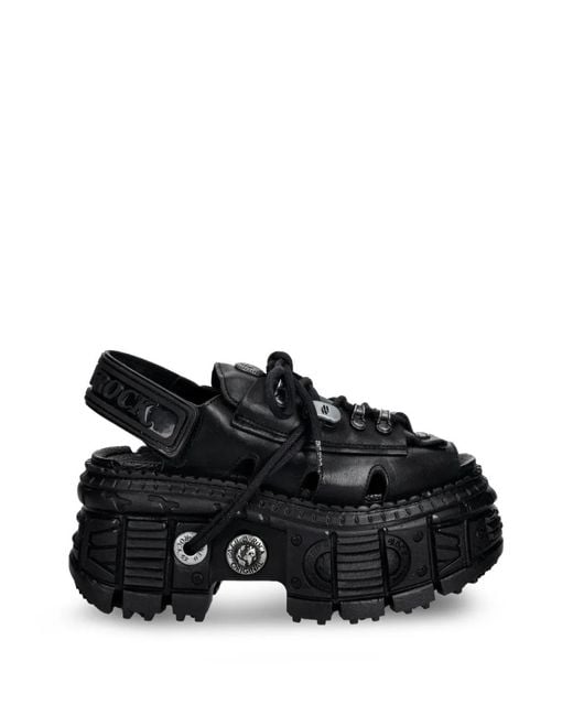 New Rock Black Lace-Up Platform Sandals