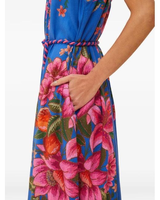 Farm Rio Blue Maxi FARM Rio Floral-Print Ruffled Maxi Dress in Blue | Lyst UK