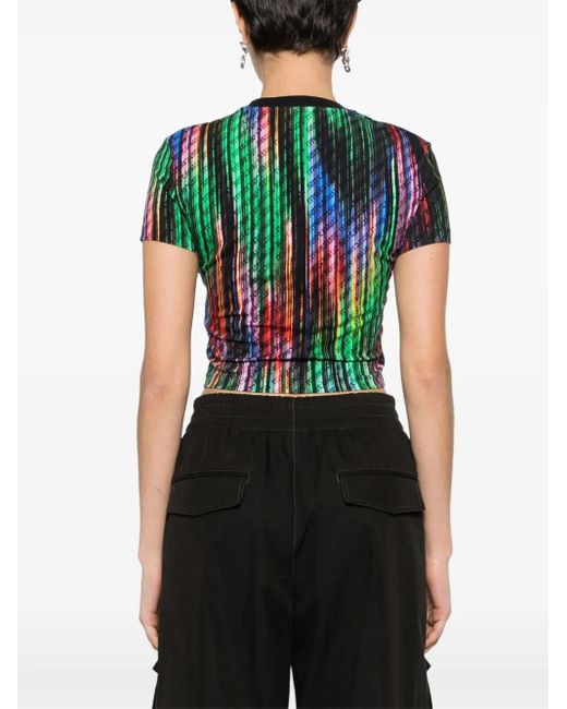 Just Cavalli Green All-Over Logo-Print Cropped Top