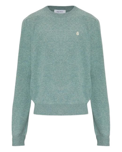 McQueen Green Crew-Neck Wool Sweater for men
