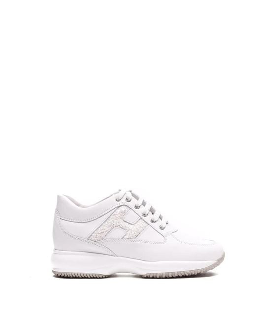 Hogan White Logo Round-Toe Sneakers