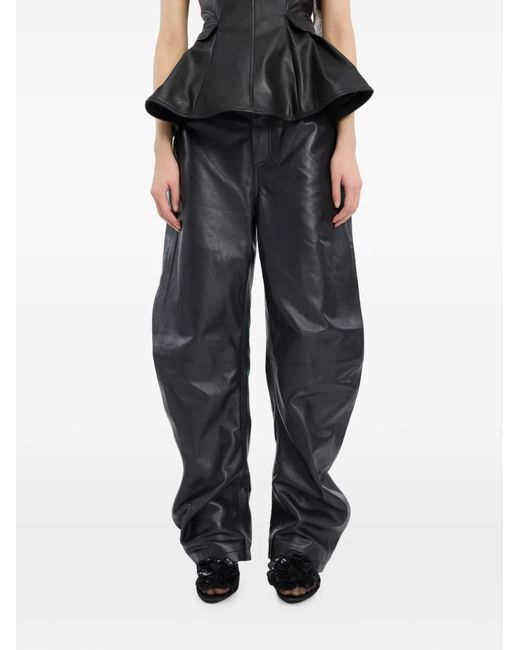 ROTATE BIRGER CHRISTENSEN Black Barrel-Leg Leather Pants