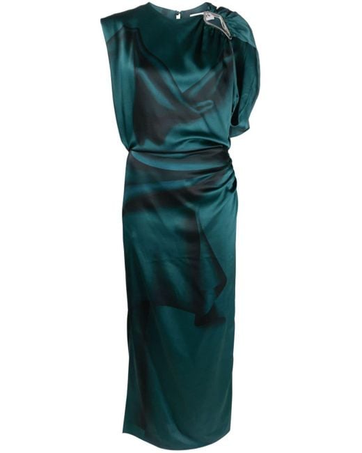 Robe drapée en soie à coupe longue Lanvin en coloris Green