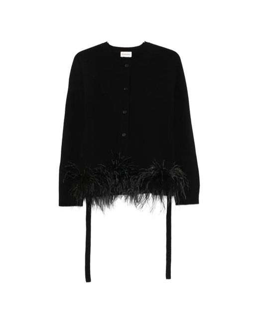 P.A.R.O.S.H. Black Feather-Trim Cardigan
