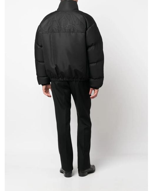 McQueen Black Funnel-Neck Padded Jacket for men