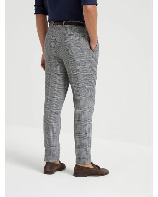 Brunello Cucinelli Gray Prince Of Wales Trousers for men