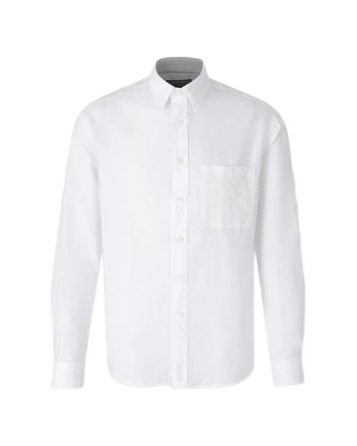Canali White Embroidered-Pocket Shirt for men