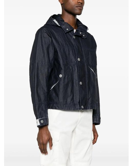 Stone Island Blue Raw Plated Linen Hooded Jacket for men