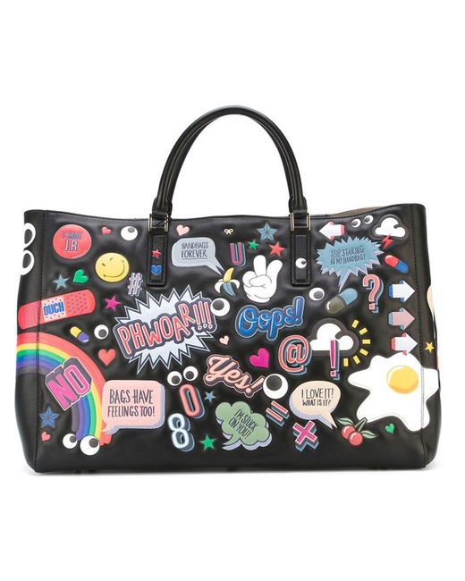 Anya Hindmarch Black 'ebury All-over Stickers' Tote