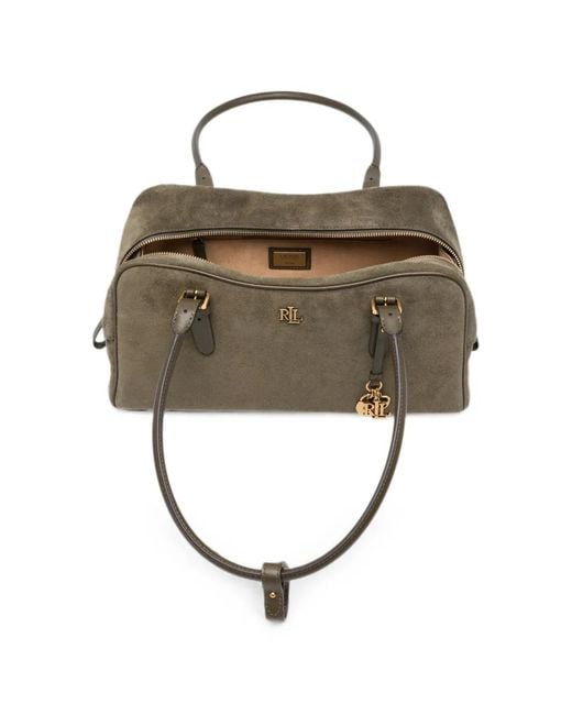 Ralph Lauren Metallic Logo-Plaque Suede Shoulder Bag