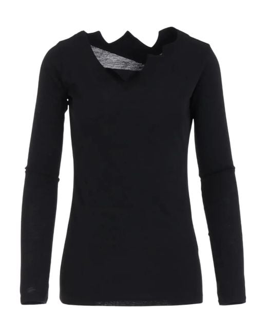 Yohji Yamamoto Black Zig-Zag Neckline Long-Sleeves Top