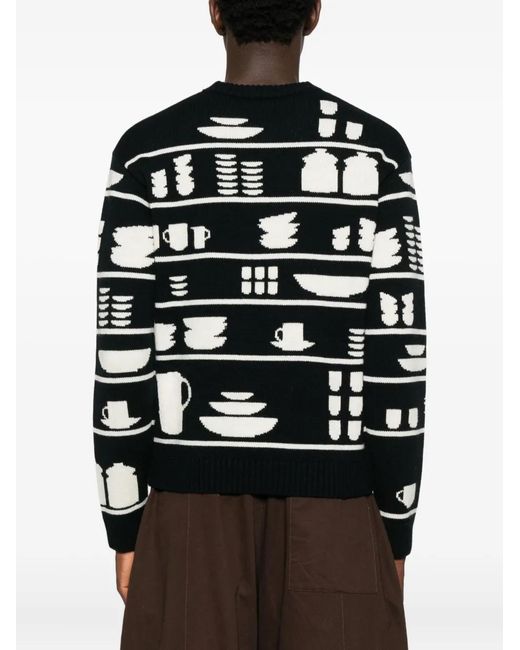J.W. Anderson Black Tableware-Pattern Crew-Neck Sweater for men