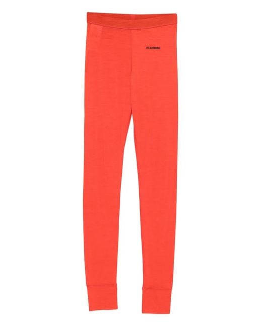 Jil Sander Red Logo-Detail Elastic-Waist Trousers