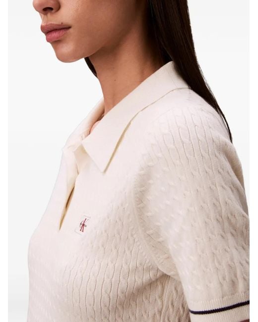 Calvin Klein White Robe En Maille Torsadée À Coupe Courte