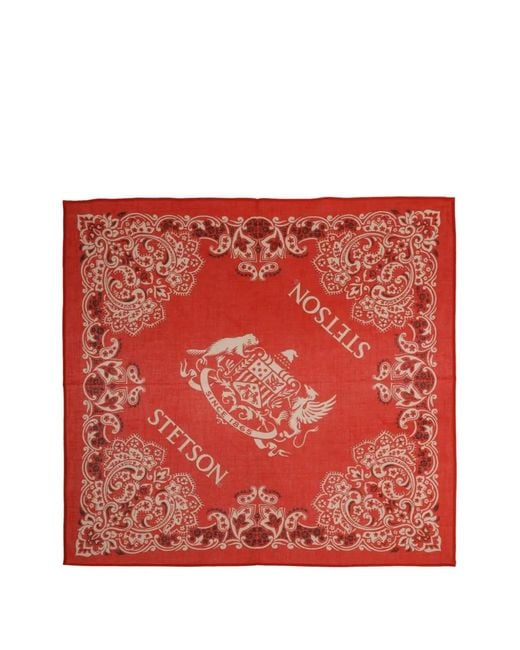 Stetson Red Paisley-Print Cotton Scarf