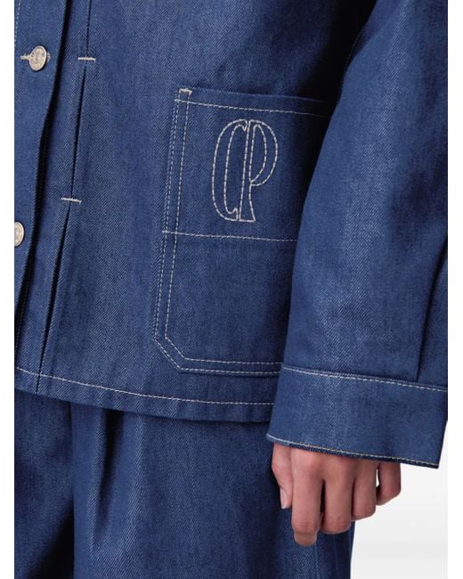 Claudie Pierlot Blue Embroidered-Pocket Denim Jacket