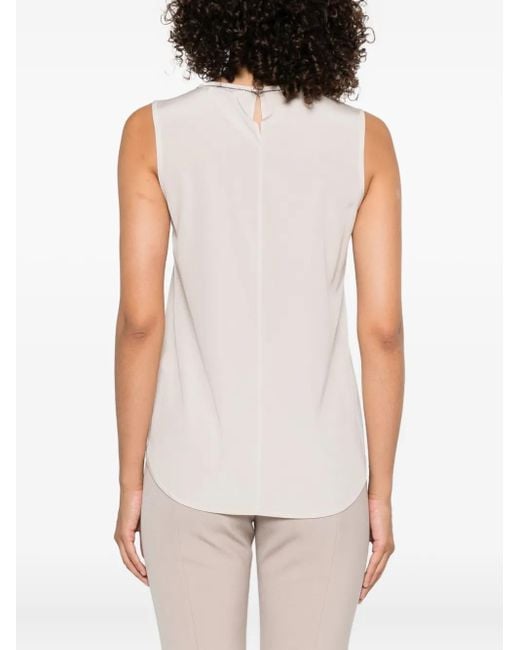 Peserico White Embellished Sleeveless Top