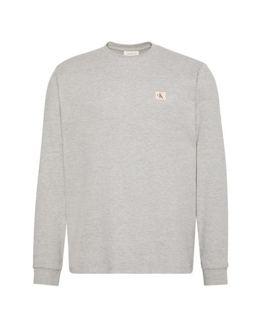 Calvin Klein White Long-Sleeve Patch T-Shirt for men