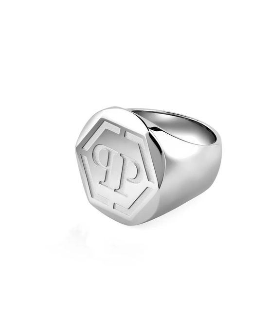 Philipp Plein White Edge Hexagonal Ring for men