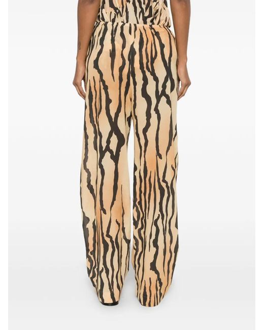 Nanushka White Zoela Tiger-Print Wide-Leg Trousers