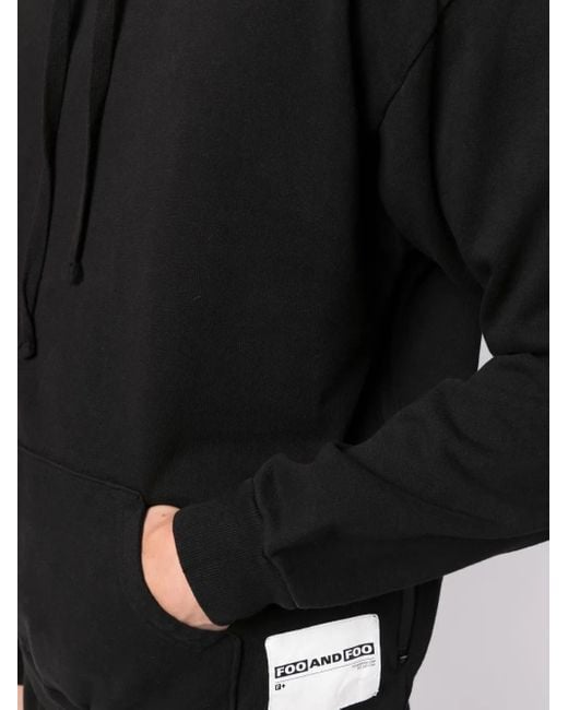 FOO AND FOO Black Logo-Patch Drawstring Hoodie for men