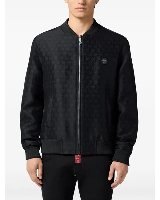 Philipp Plein Black Jacquard Monogram Bomber Jacket for men