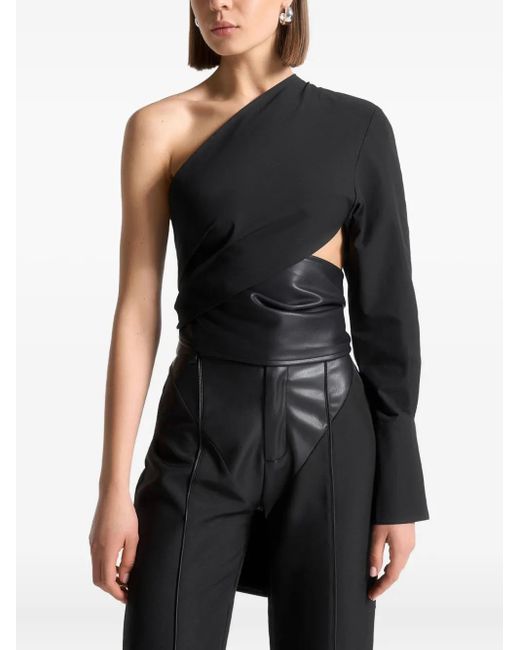 Manière De Voir Black Coralie One-Sleeve Leather Wrap Top