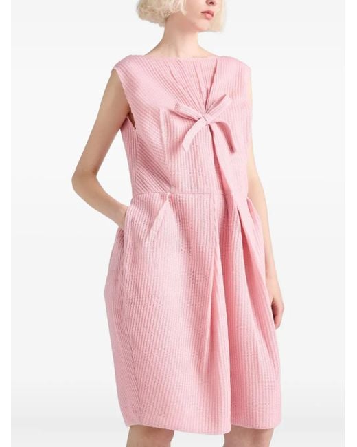 Robe Plissée À Détail De Nœud Prada en coloris Pink